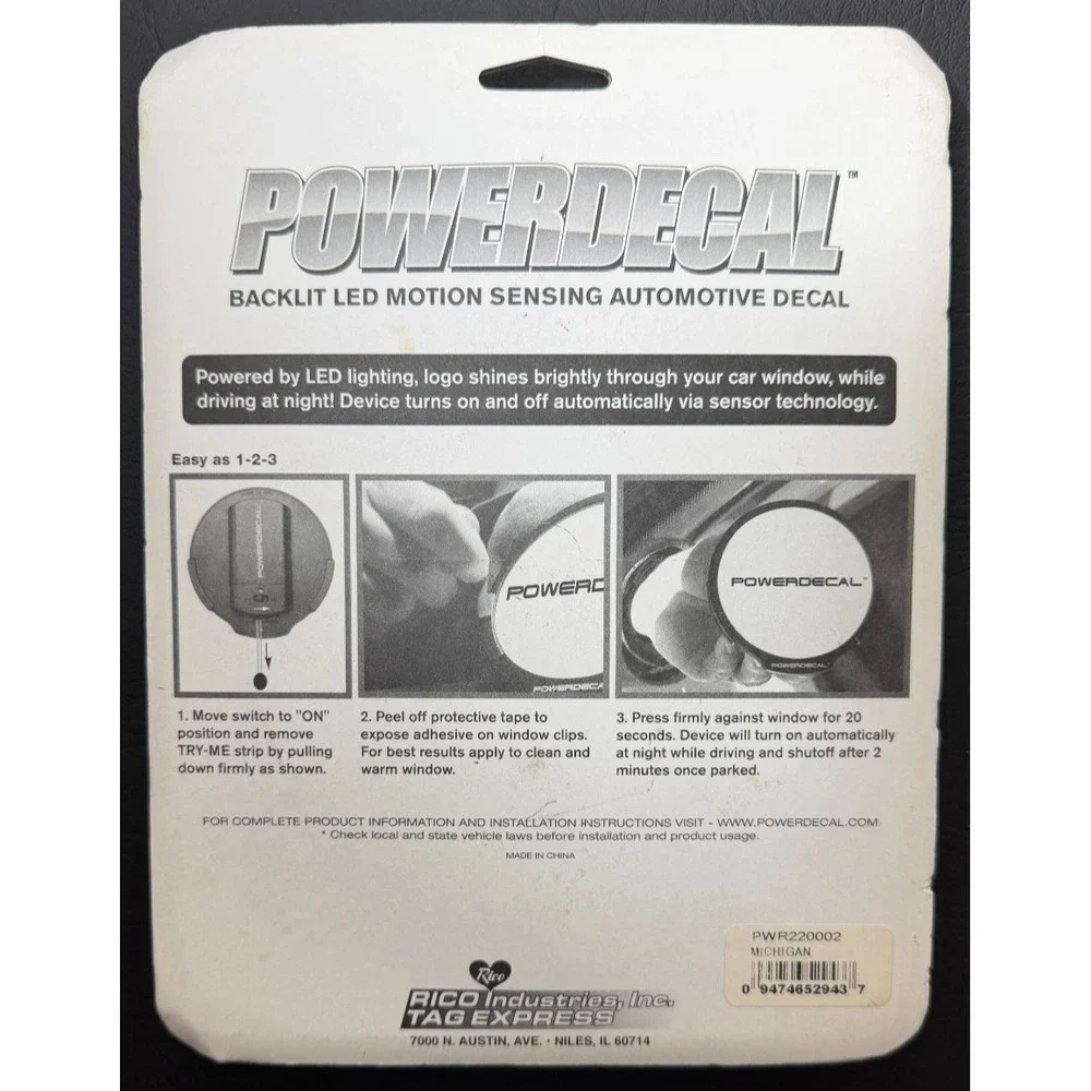 Rico Ind. PowerDecal Michigan Wolverines NCAA Backlit LED Decal Tag Express NOS